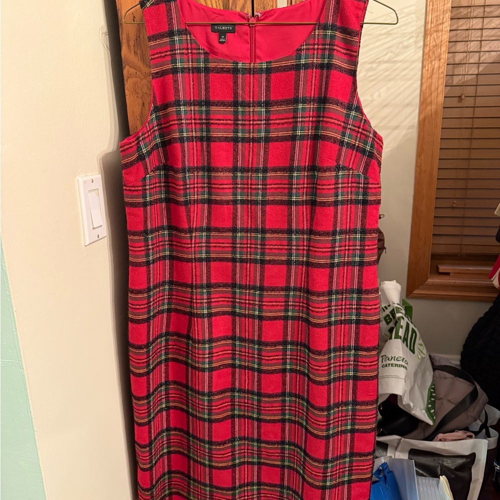 Talbots Red Tartan Plaid Dress Size 14